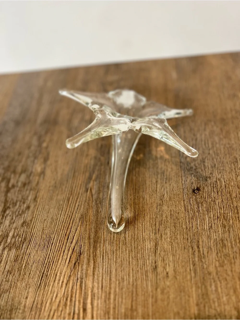 Clear hand-blown clear glass flower stem vase star shape